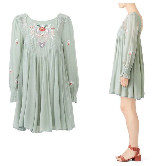 Free People Sage Green Embroidered Mini Dress - Picture 12 of 12